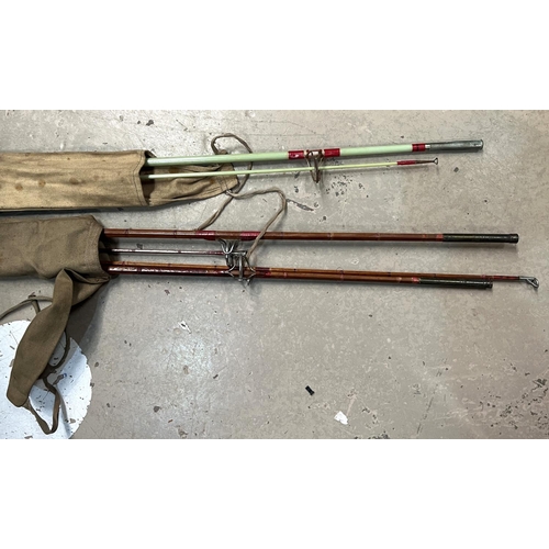 100B - Three two piece river fishing rods including Poolson split cane rods and a No 175 7ft