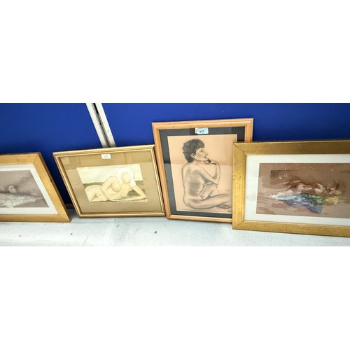 34 - Roy Brooks: four mid 20th century pencil sketch still life drawing portraits of nude women framed an... 