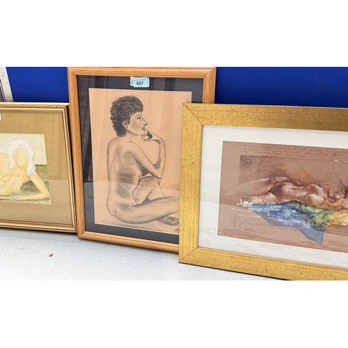 34 - Roy Brooks: four mid 20th century pencil sketch still life drawing portraits of nude women framed an... 