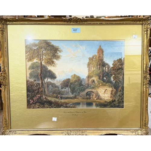 900A - William Crouch (1817 - 1850): Rural scene with ruined abbey, 'Ruins in the Environs of Coblentz on t... 