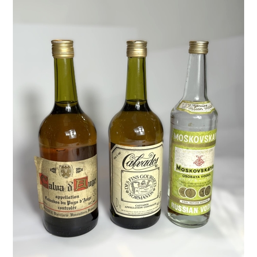 A bottle of Calvados Des Fins Gourmets Normands, 1 litre; a bottle
