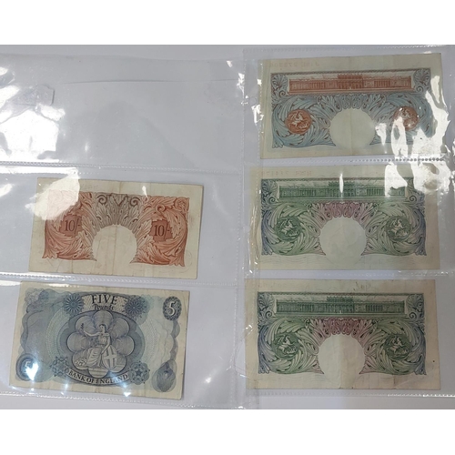 334 - GB banknotes: Hollum &pound;5, Peppiatt &pound;1 blue, O'Brien and Beale &pound;1 green and an O'Bri... 