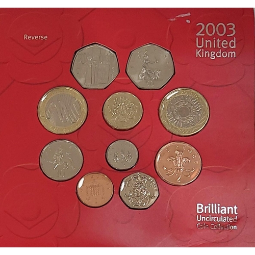 336 - A 2003 GB BU coin set, two 2006 Brunel &pound;2 coins in Royal Mint folder and a 1984 proof set.