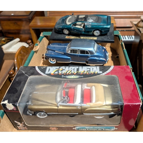 358 - A Road Signature 1:18 scale Deluxe diecast 1949 Coupe de Ville, a loose Cadillac Fleetwood and a Bur... 