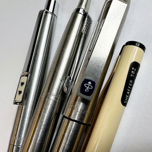 36 - A Sheaffer biro in box, 2 Parkers and a Papermate similar (no boxes)