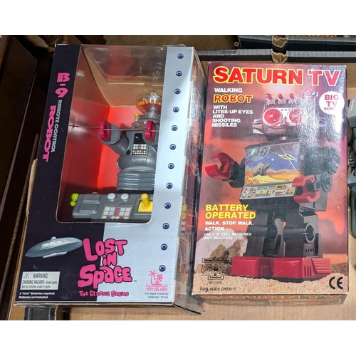 368 - A vintage boxed Saturn TV Walking Robot, Lost in Space Robot and other vintage robots.