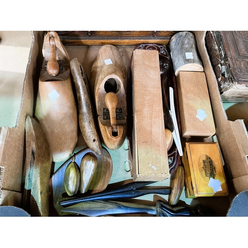 72 - A 1930's striking mantel clock; a selection of treen, a 19th Century leather bound 