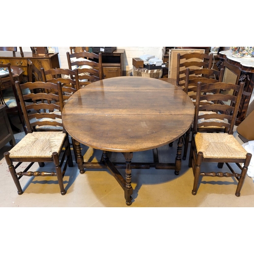 837 - A Titchmarsh and Goodwin dining suite comprising large drop leaf oval dining table with two drawers ... 