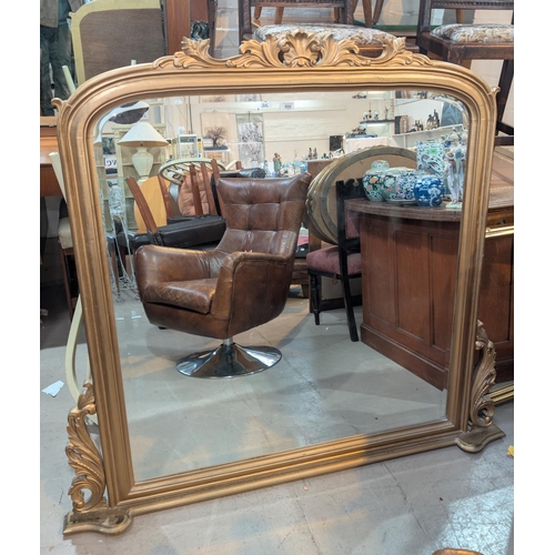 855 - A large Victorian style gilt frame overmantle mirror and a large gilt framed oval wall mirror.Approx... 