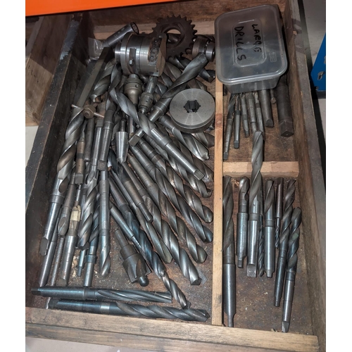 22 - A collection of large and smaller drill bits for lathes etc.