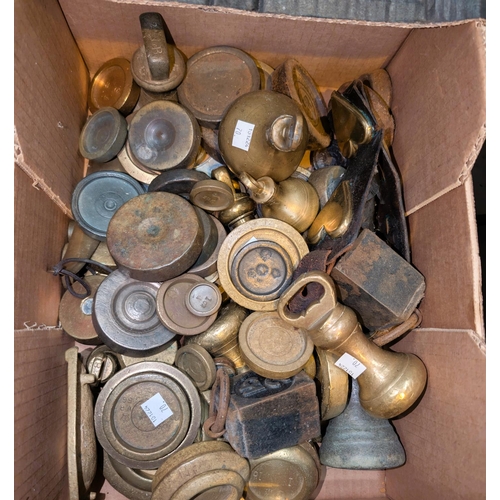 70 - A large selection of brass butcher and shop weights etc.