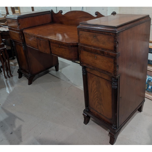 962 - A 19th century figured mahogany pedestal sideboard with drawers and cupboards, columns to the base.