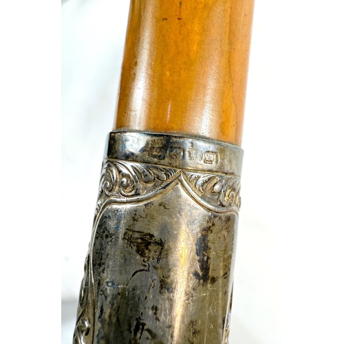 12 - A 19th Century Malacca cane stick with carved ivory handle of a greyhound's head, 91cms.