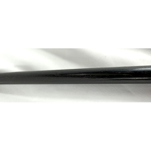 14 - A 19th Century ebony stick with carved ivory handle of a greyhound, 91cms.