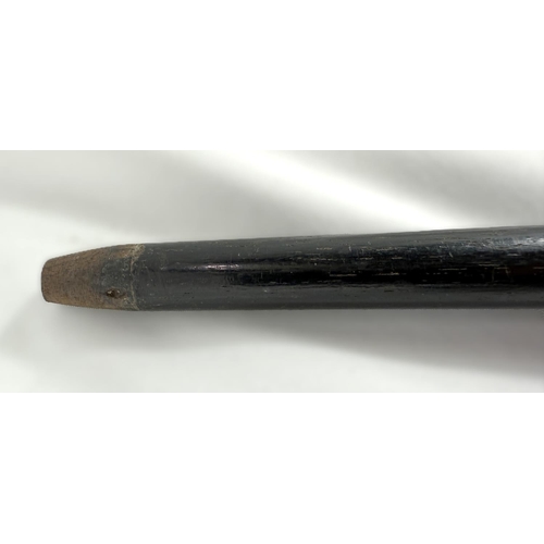 14 - A 19th Century ebony stick with carved ivory handle of a greyhound, 91cms.