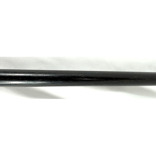 14 - A 19th Century ebony stick with carved ivory handle of a greyhound, 91cms.