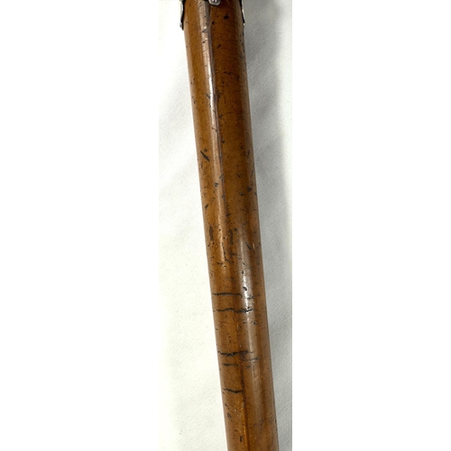 19 - A mid-Georgian period Malacca walking stick having silver mounted and pique work polished ivory fini... 