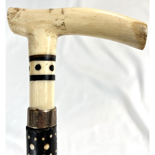 2 - A late 19th/early 20th Century Indian horn walking stick with ivory dot inlays and six others simila... 