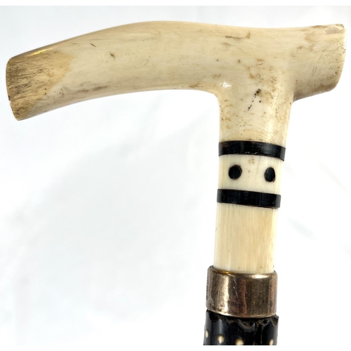 2 - A late 19th/early 20th Century Indian horn walking stick with ivory dot inlays and six others simila... 