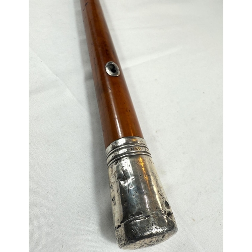 238 - A late-Georgian Malacca cane with silver mounts, 86cm.