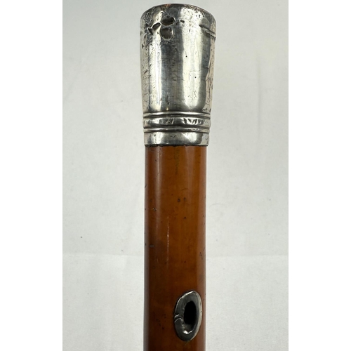 238 - A late-Georgian Malacca cane with silver mounts, 86cm.