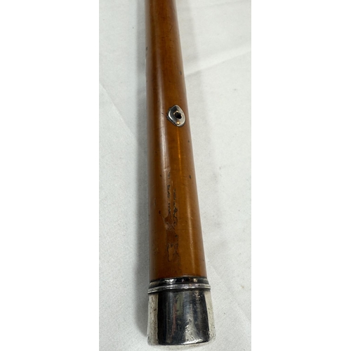 239 - A late-Georgian Malacca cane with silver mounts, 86cm.