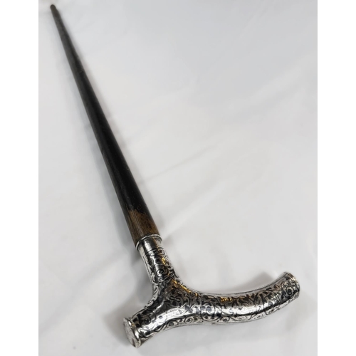 251 - A late 19th Century Russian ebonised walking stick with 84 standard silver handle decorated in niell... 