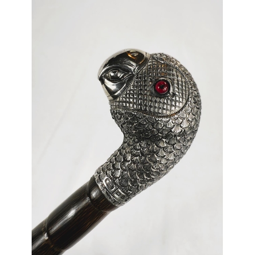 258 - A late Victorian lady's walking cane with silver finial in the form of a parrot's head with glass ey... 