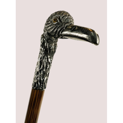 259 - A late Victorian lady's walking cane with silver bird's head finial complete with glass eyes, Birmin... 