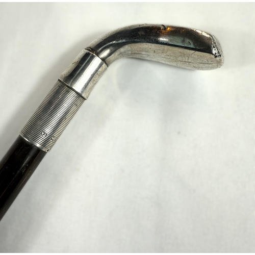 261 - A late Victorian walking cane with silver 'Sunday Stick' golf finial, Birmingham, 1895, 92cm.