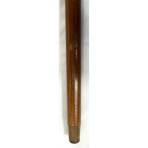 28 - A continental stick with white metal loop handle and inscription dated 1914, 89cms, and another stic... 