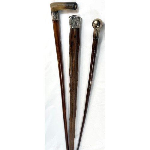 33 - A vintage silver-mounted plaited leather riding crop by G. and J. Zair, 82cms, and two other items (... 