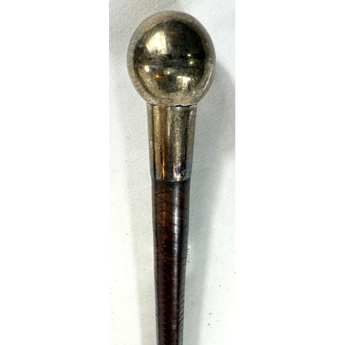 33 - A vintage silver-mounted plaited leather riding crop by G. and J. Zair, 82cms, and two other items (... 