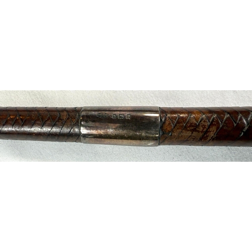 33 - A vintage silver-mounted plaited leather riding crop by G. and J. Zair, 82cms, and two other items (... 