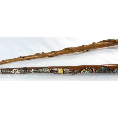 34 - A vintage Malacca stick with stitched leather handle, 92cms, and three others (4).