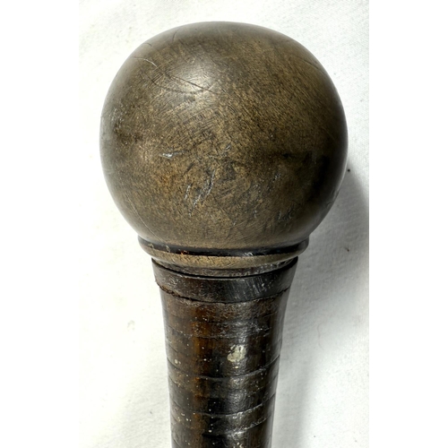 37 - A vintage horn walking stick with sectional shaft and gilt metal mounts, 102cm, and a similar stick.