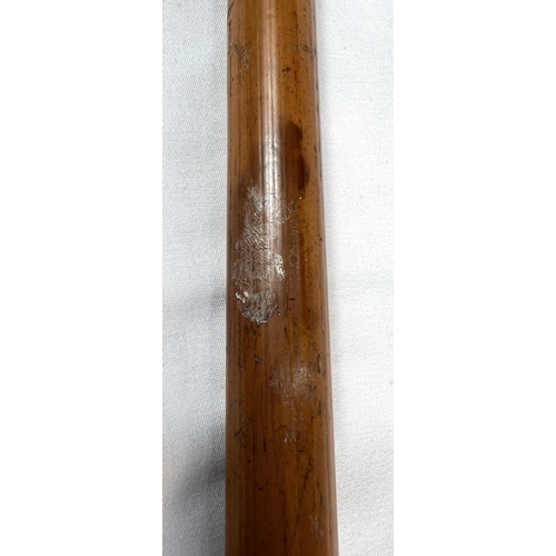 4 - A 19th Century ebony stick with carved ivory finial of a fierce dog, 89cms, and two other 19th Centu... 