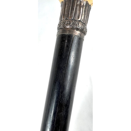 4 - A 19th Century ebony stick with carved ivory finial of a fierce dog, 89cms, and two other 19th Centu... 