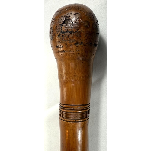 46 - A late 19th Century Japanese bamboo walking cane with carved naturalistic decoration, signed, 85cm.