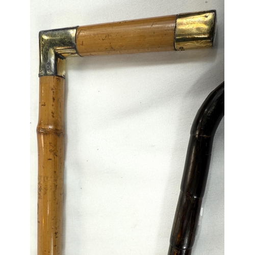 47 - An Edwardian square section bamboo walking cane with silver gilt mounts, by Swaine and Adeney, Londo... 