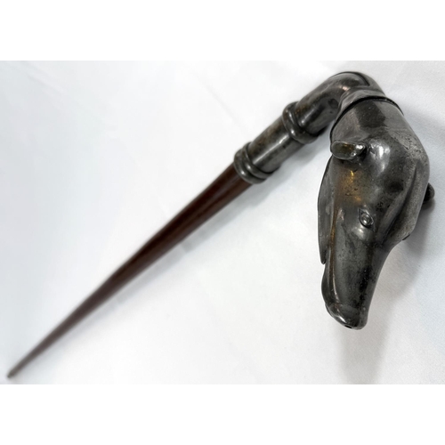 48 - A 19th Century stick with hardwood shaft and plated metal dog's head handle, 86cm.