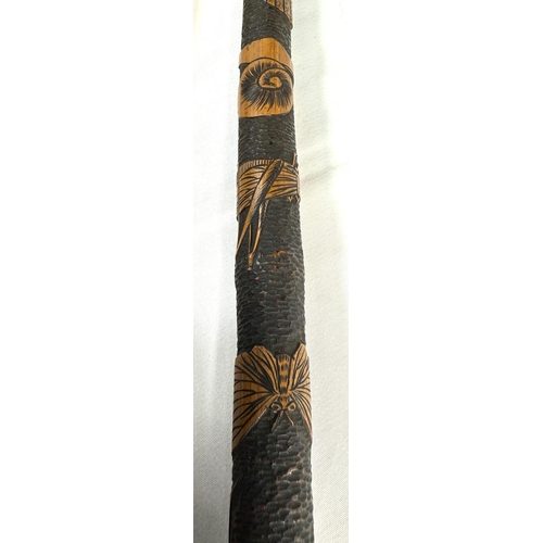 50 - A late 19th Century Japanese walking cane with carved decoration of insects, 88cm, and another (2).