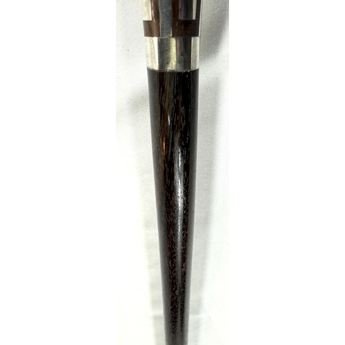 56 - A continental walking stick with hardwood shaft and silver inlaid decoration to the finial in the se... 