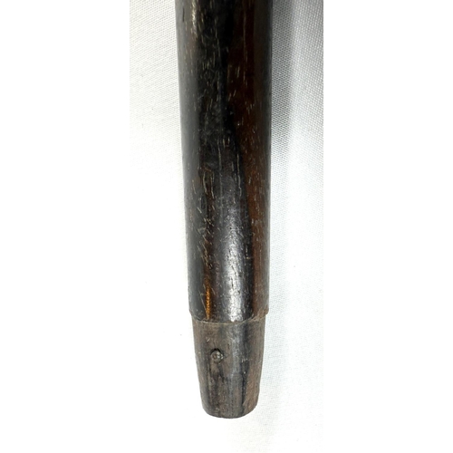 56 - A continental walking stick with hardwood shaft and silver inlaid decoration to the finial in the se... 