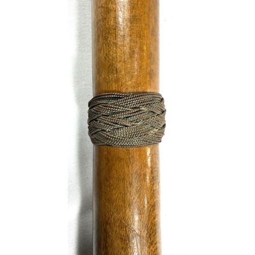 61 - A vintage polished sycamore walking cane with composition knop having a concealed torch, 90cm.