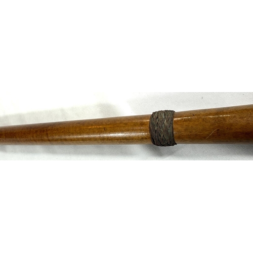 61 - A vintage polished sycamore walking cane with composition knop having a concealed torch, 90cm.