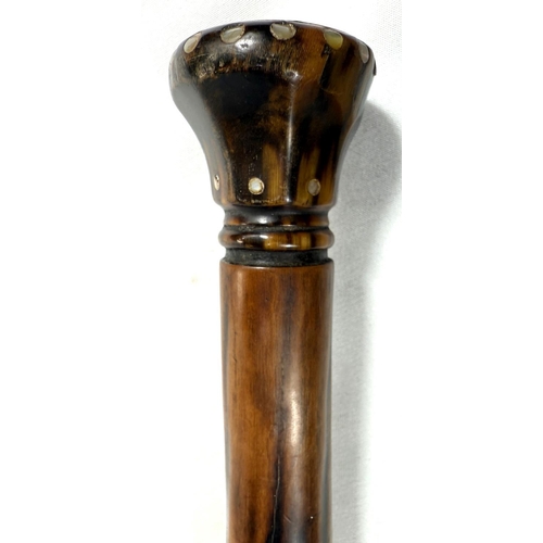 62 - A vintage walking stick with rosewood shaft having a faux tortoiseshell handle, 85cm, and another wi... 