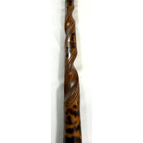 67 - A vintage polished wood stick with foot finial, 89cm, and another (2).