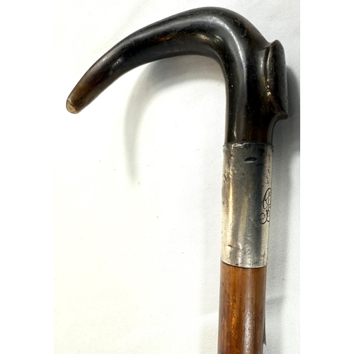 68 - Two vintage silver-mounted horn-handled walking sticks, 92cms each (2).