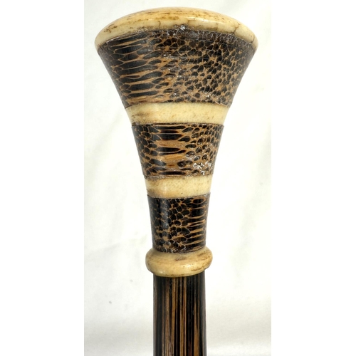 7 - A 19th Century walking stick with carved ivory elephant's head handle and silver band, 92cms, and si... 